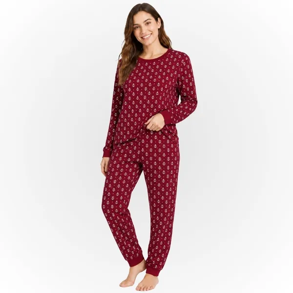 Pijama Feminino Suede Estampado Manga Longa e Calça Comprida