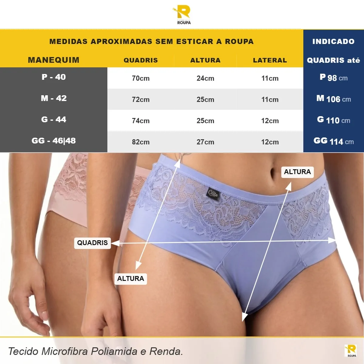 Calcinha Poliamida com Renda Feminina Lateral Larga