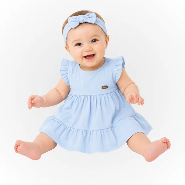 Vestido Bebê Algodão Encanto com Laço e Babados