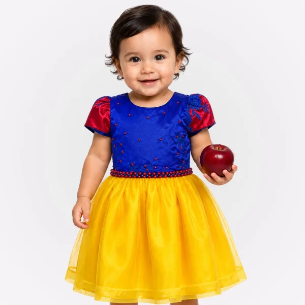 Vestido Bebê Fantasia Princesa Tecido de Cetim e Organza
