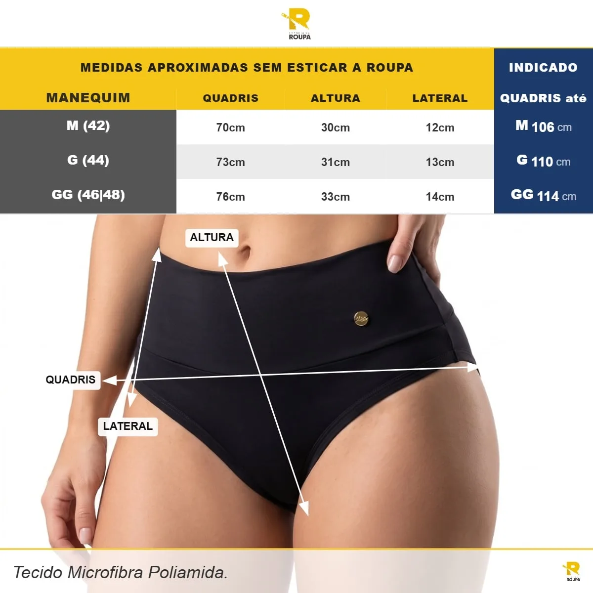 Calcinha Cintura Alta Feminina em Microfibra Poliamida Lisa - Imagem 8
