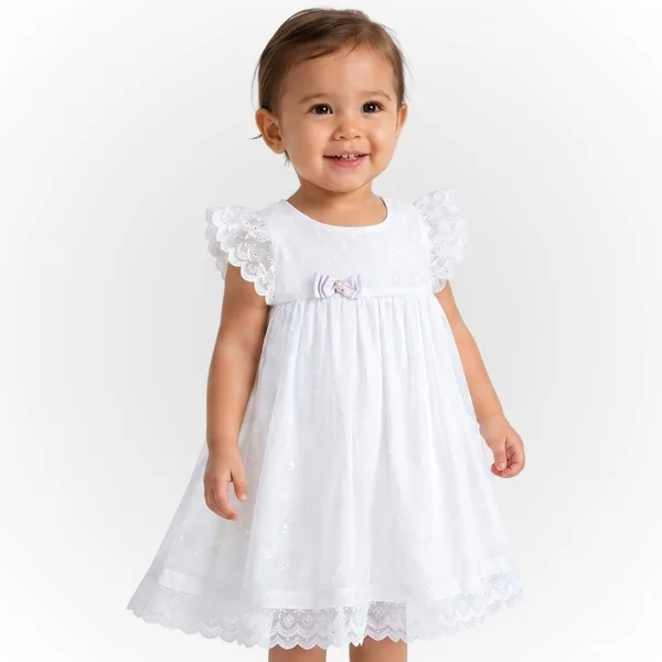 Vestido Bebê Laise com Laço e Manga Babado