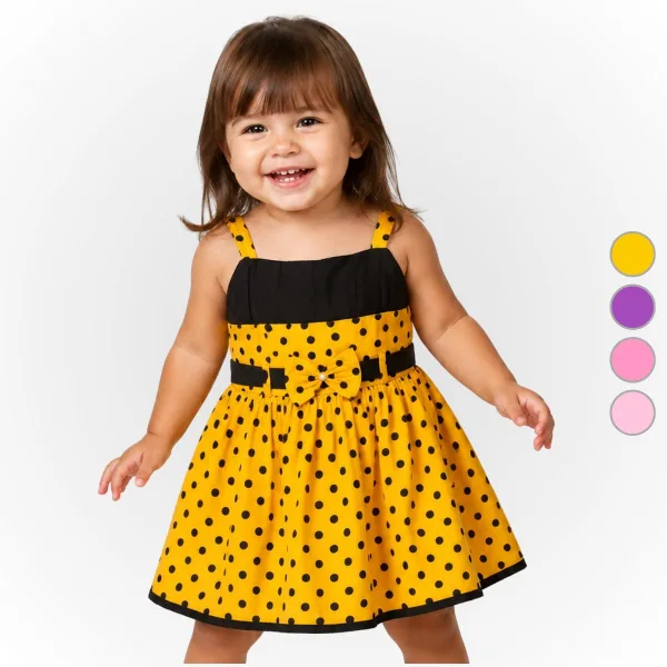 Vestido Infantil de Alcinha em Algodão com Laço e Estampas Delicadas