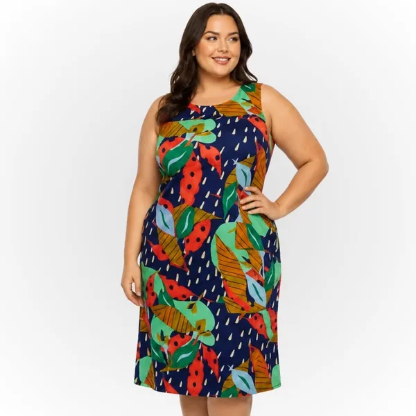 Vestido Plus Size Liganete Estampado Cavado Tamanho GG 50