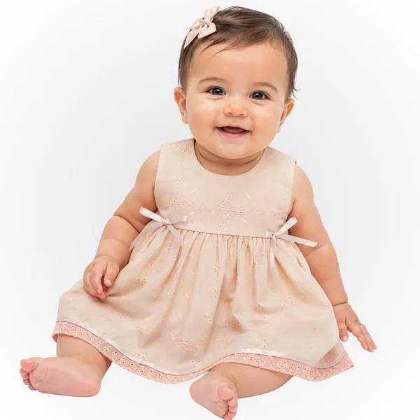 Vestido Bebê Laise Bordada em Algodão com Forro 3 a 6 Meses