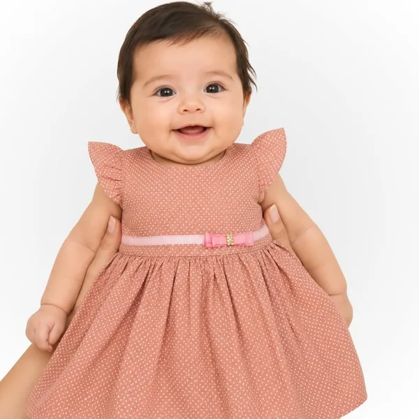 Vestido Bebê Algodão Poá com Manga Babado e Lastex