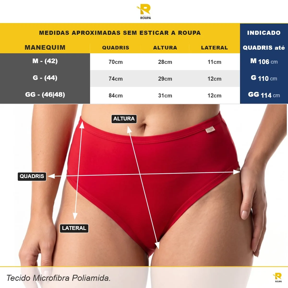 Calcinha Feminina Cintura Alta em Microfibra Poliamida com Forro em Algodão - Imagem 11