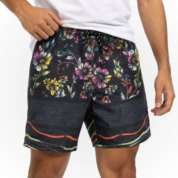 Short Tactel Masculino Estampado Em Poliéster Com Bolso E Cordão
