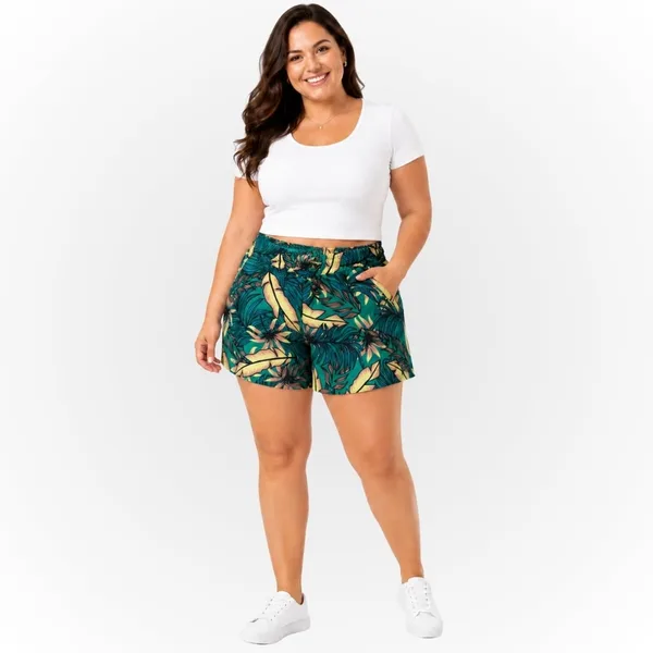 Short Malha Feminino com Bolso Estampado Plus