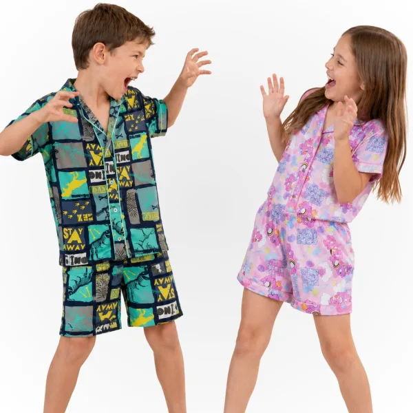 Pijama Americano Infantil Unissex com Botões, Manga Curta e Short Sortido